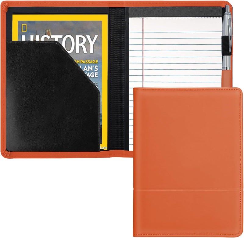 Gorbado Padfolio/Portfolio Binder, Mini Padfolio Portfolio Binder 5 x 8 Legal Writing Pad, A5 Document Organizer Folder for Men Women, Orange - Image 1